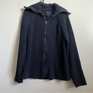 karen scott navy knit zip up jacket
